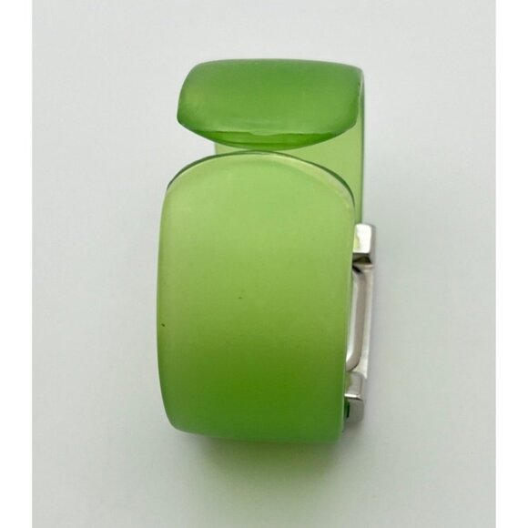 Green Opaque Womens Wide Cuff Watch Silver Tone Square Face Cannes Retro 80s - Picture 5 of 7